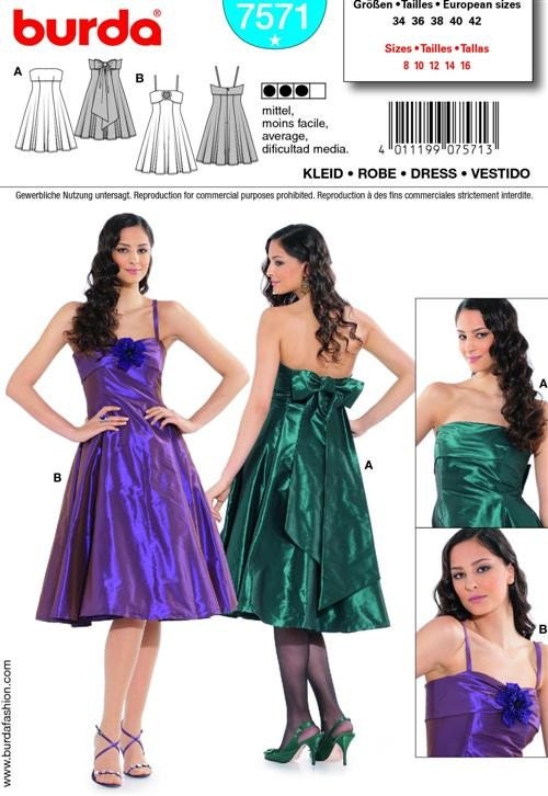 Juniors or Teens Prom Dresses Pattern - Burda 7571 Size 8-16