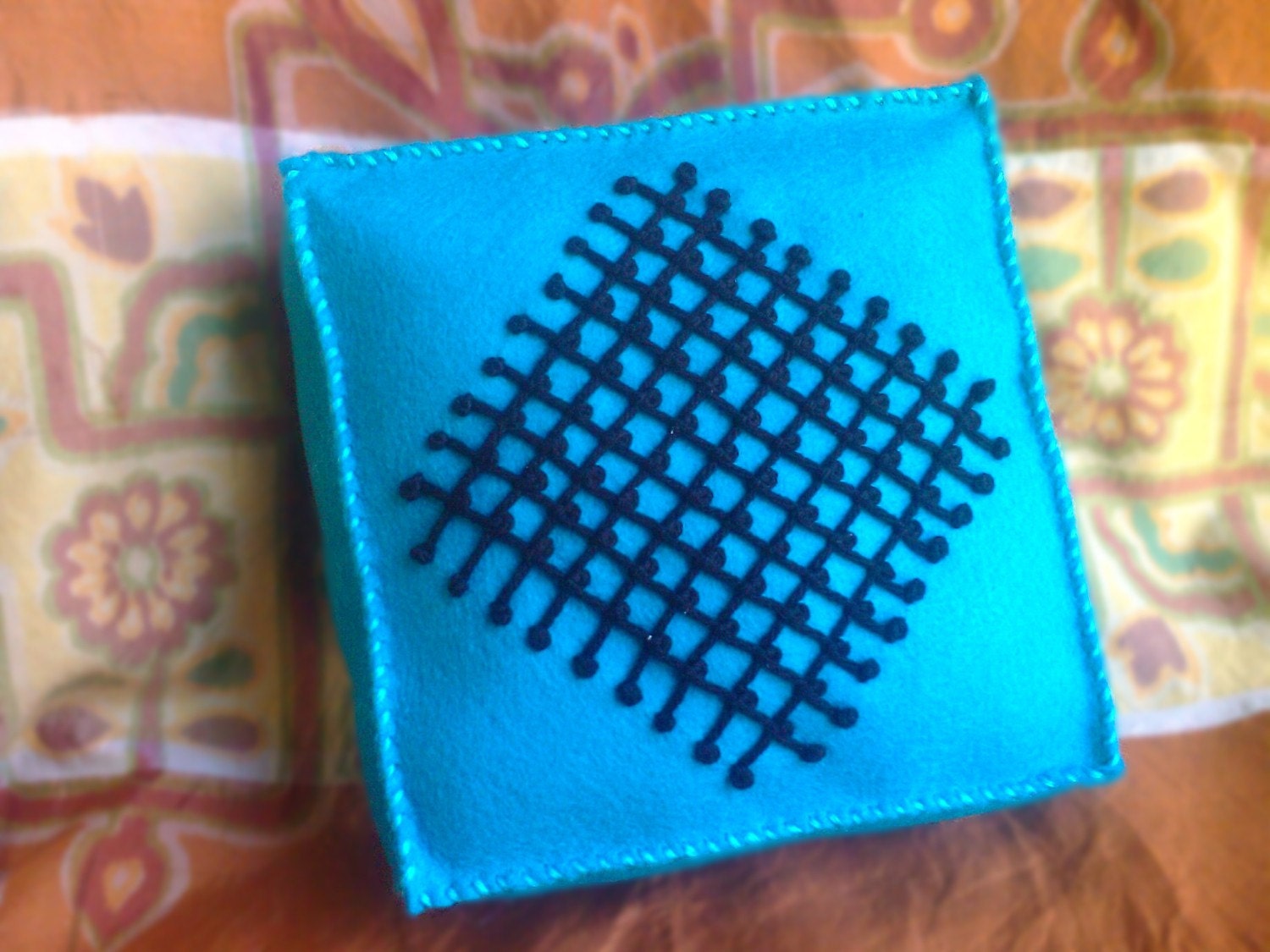 Aqua Mesh Embroidered Throw Pillow