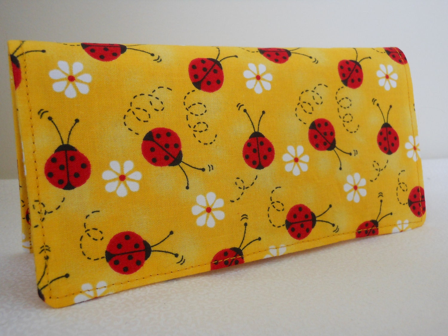 Fabric Checkbook Cover - Ladybug on yellow