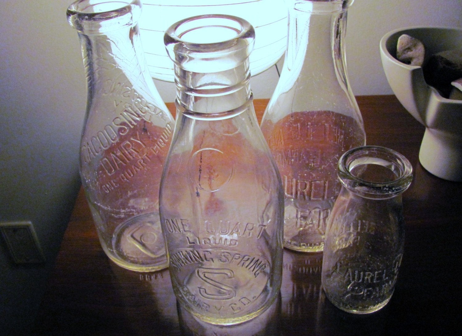 Antique Clear Glass Milk Bottles PA Dairy 3 quarts by Petuniapie