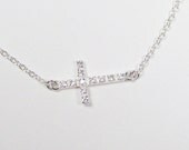 SMALL CZ Sideways Cross Necklace, Cubic Zirconia, Taylor Jacobson Celebrity