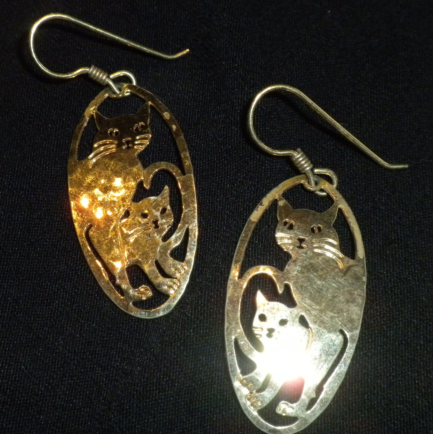 Vintage Wild Bryde Cat Earrings 14K Gold Plated by lauraab51