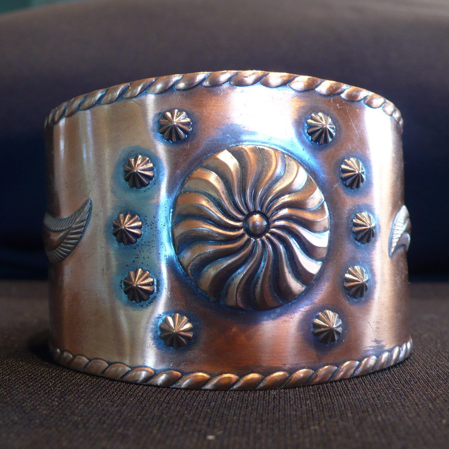 Copper Cuff Bracelet with Swirl Motif