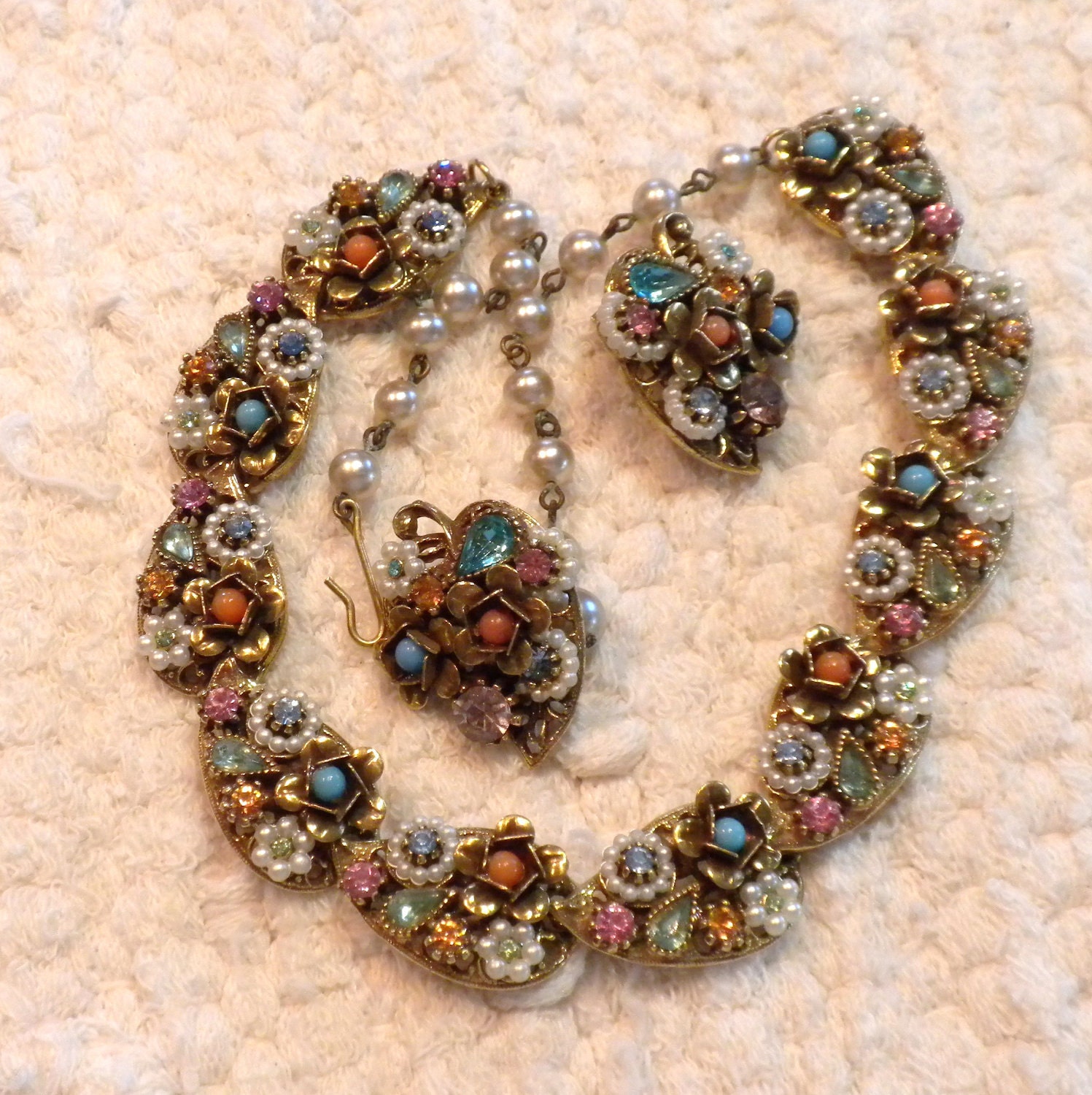 Vintage Rhinestone Necklace Earrings Signed Art