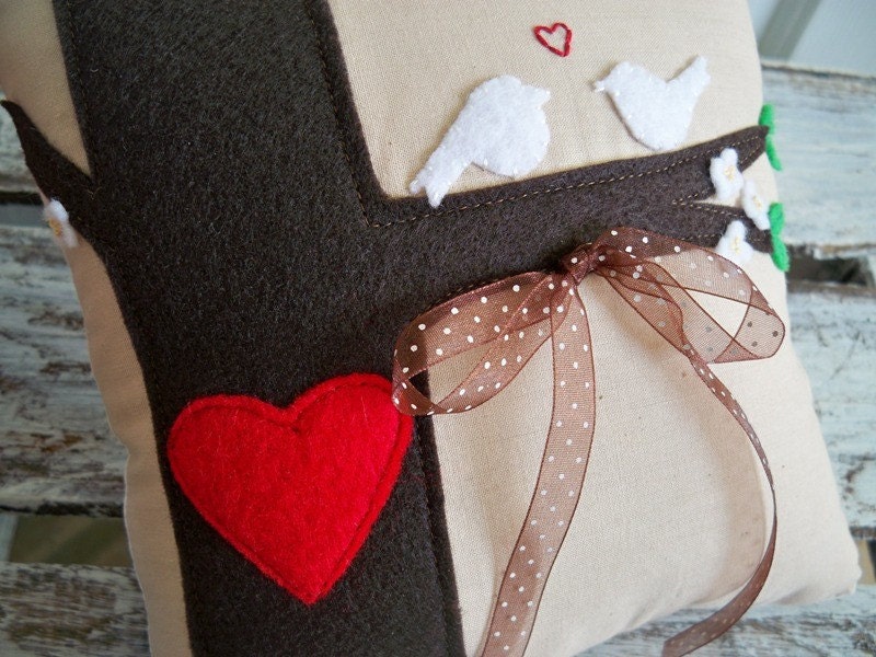Love Birds Primitive Style Wedding Ring Bearer Pillow