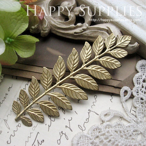 10pcs Nickel Free - High Quality LARGE Raw Brass Long and Leafy Branch Stamping Charms / Pendant (EBD03-R)