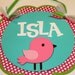 Bird Pink Green and Turquoise Birdie Name Polka Dot Sign Shabby Chic Birthday Decorations Baby Shower