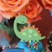 Dinosaur Cupcake Toppers Lime Green Orange and Turquoise Blue Boy Dino Birthday Party Decorations