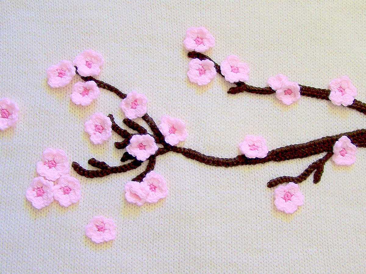 Cherry blossoms knit baby blanket