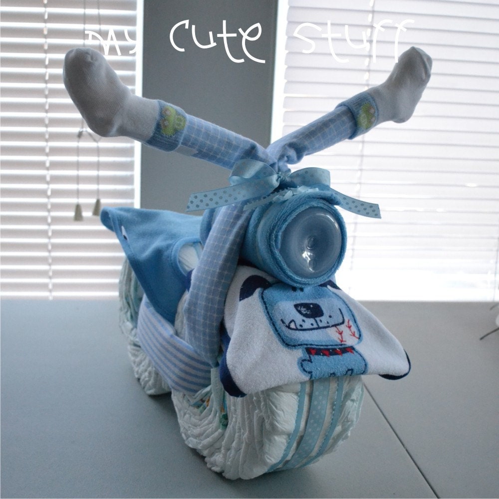Motorcycle Diaper Cake - Baby Shower - Nursery Gift