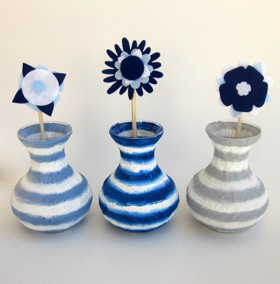 Blue and Gray Vase Set of 3 Mini Vases Glass by CarriageOakCottage