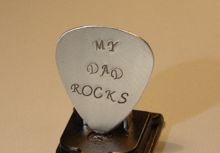 Guitar Pick My Dad Rocks Handmade from Sterling Silver for Fathers Day