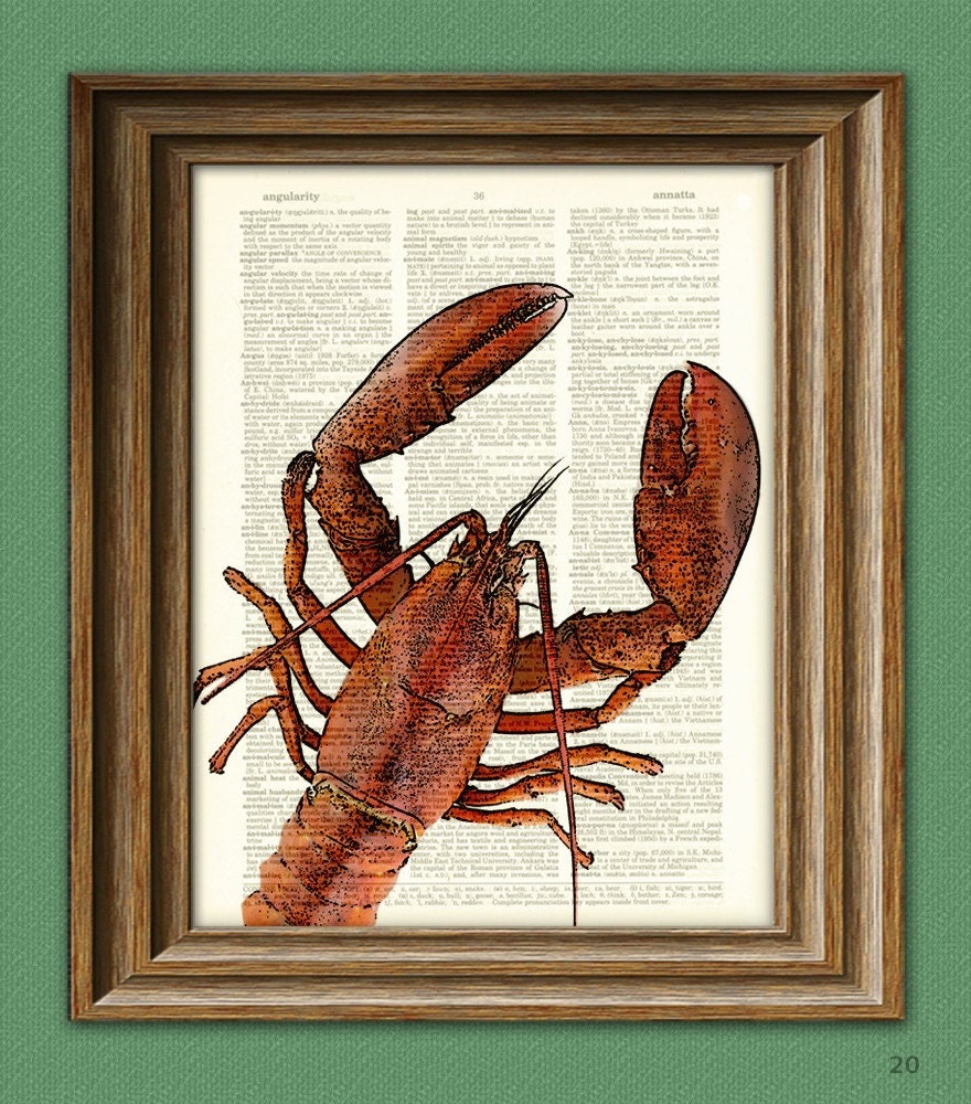 Get Back in the Pot RED LOBSTER over an upcycled vintage dictionary page book art print