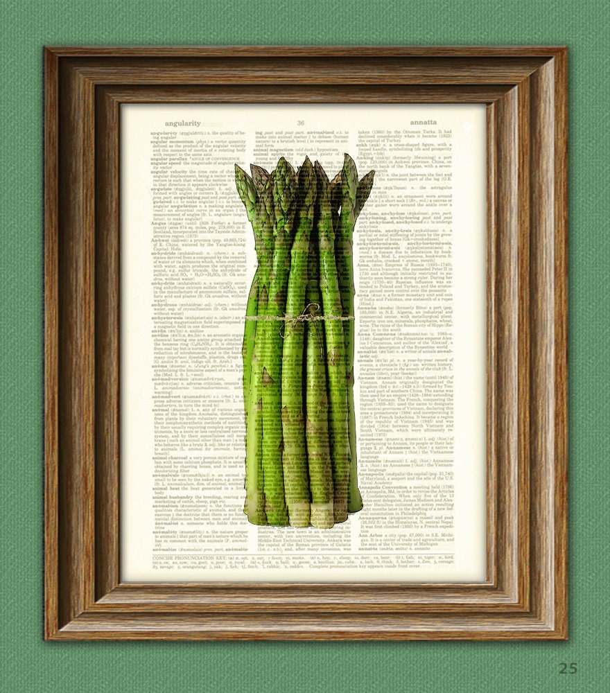 Yumtastic Green ASPARAGUS beautifully upcycled dictionary page book art print