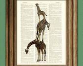 Giraffe Art Print A Tower of Giraffes illustration Animal Groups Collection upcycled dictionary page book art print