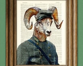 Civil War Soldier Bighorn Sheep Ram  illustration beautifully upcycled dictionary page book art print