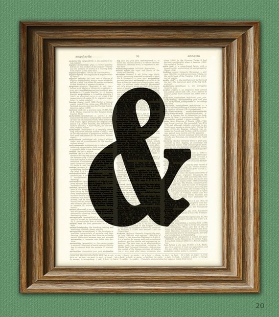 AMPERSAND and WORD ART print over an upcycled vintage dictionary page book art