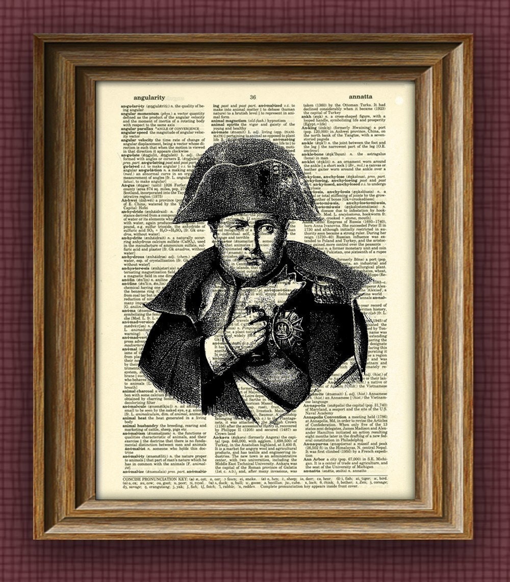 NAPOLEON BONAPARTE art print over an upcycled vintage dictionary page book art