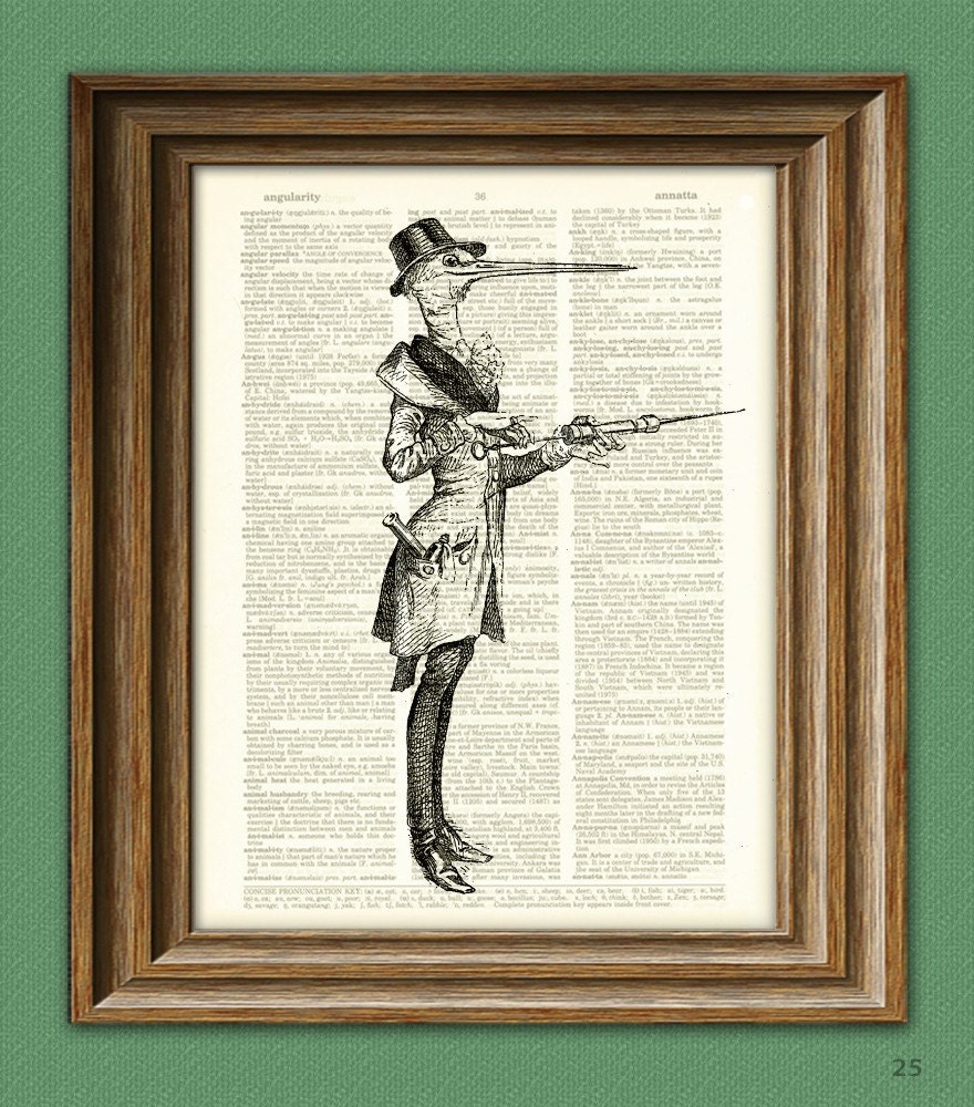 Victorian Doctor Stork with Hypodermic Needle illustration beautifully upcycled dictionary page book art print J. J. Grandville