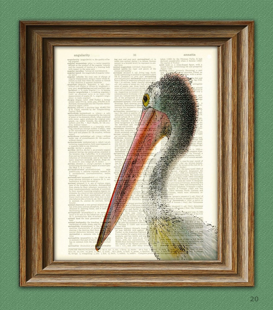 Cool STORK beautifully upcycled vintage dictionary page book art print