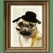 Dapper Doug Gentleman PUG dog art print illustration beautifully upcycled dictionary page book art print