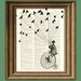 Steampunk Bicycle Art Print 'The Sparrow Thief' Victorian Man on Penny Farthing Bike with birds illustration upcycled dictionary page book