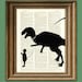 Pet Dinosaur Art Print in Silhouette 'Tyler and Rex' beautifully upcycled dictionary page book art print
