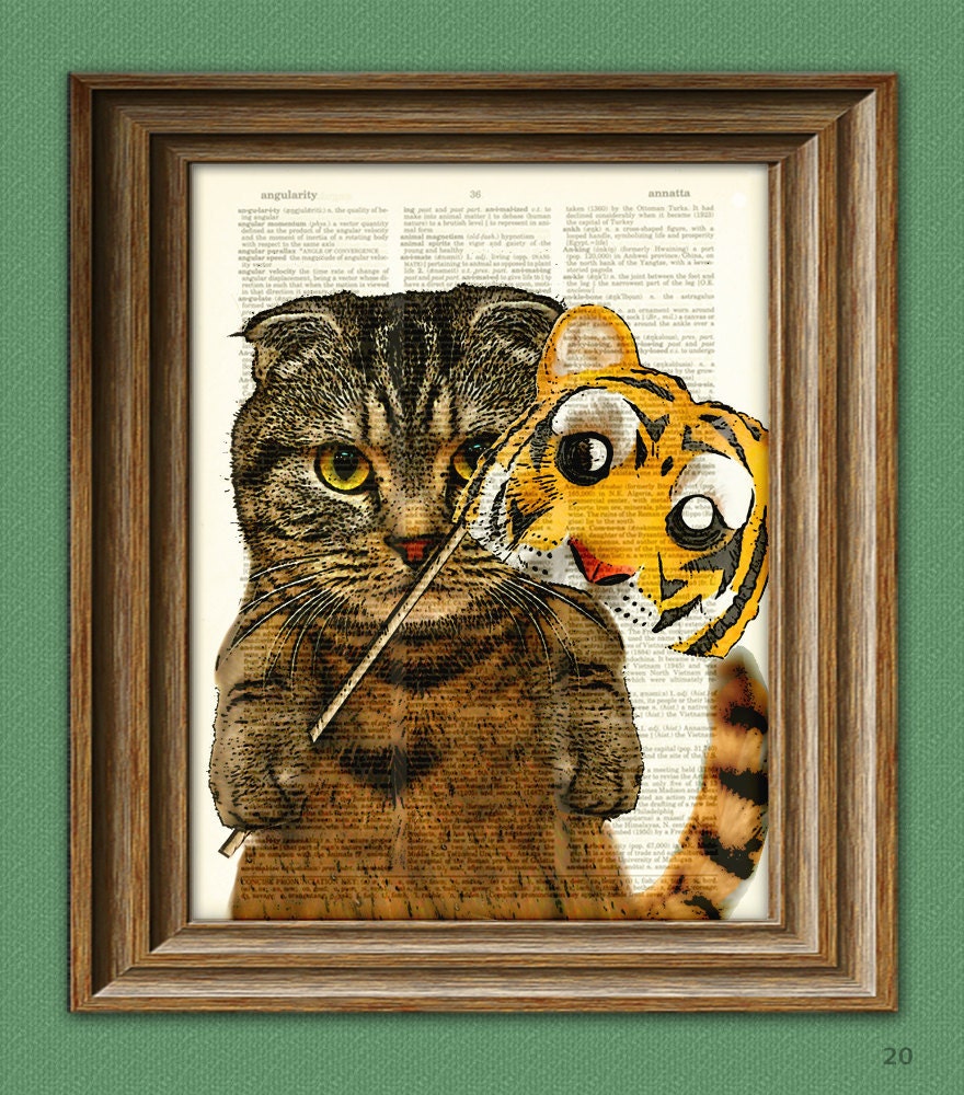 Halloween Cat with Tiger Mask Costume 'Scottie's Inner Tiger' Dictionary Page art print