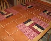 SALE - Batik Striped  Quilted Placemats in Maroon, Beige, and Black