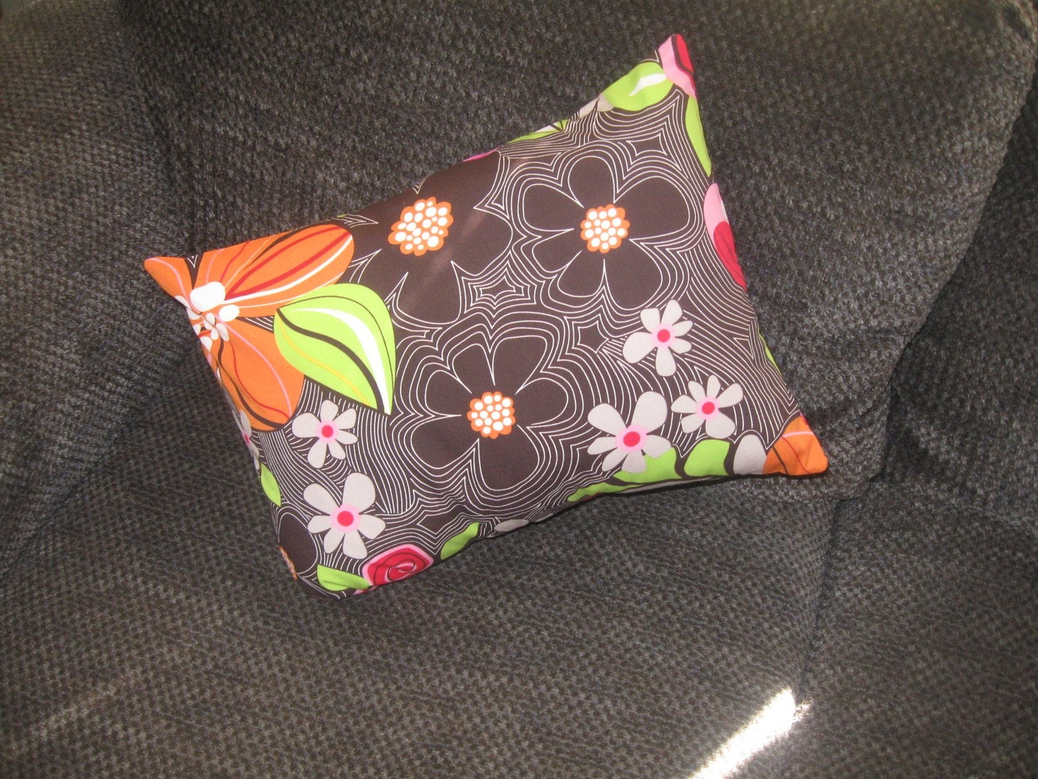 Orange, Lime Green, Fuschia, and Brown Floral Pillow Cover