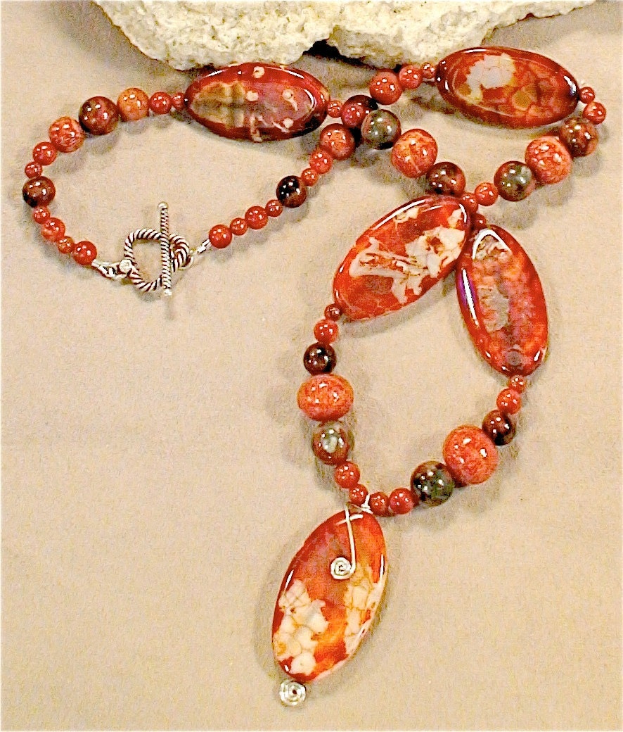 Intensity - Fire Agate Sponge Coral Sterling Necklace