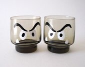 Goomba Drinking Glasses - Hand Painted Mario Inspired Set of 2 Glasses