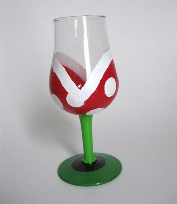 Piranha Plant Champagne Glass - One Hand Painted Mario Inspired Glass