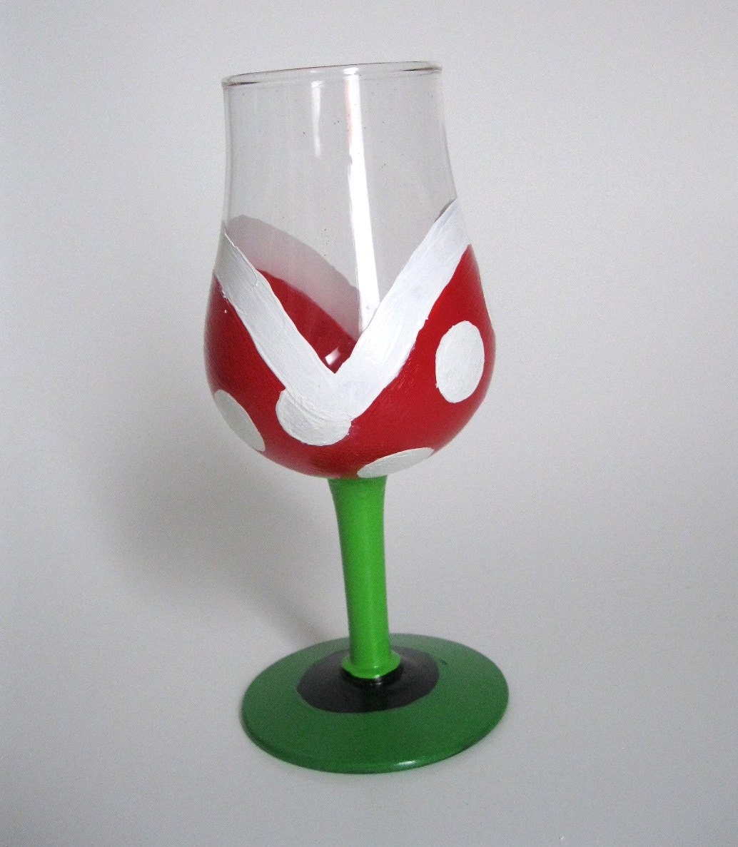 Piranha Plant Champagne Glass - One Hand Painted Mario Inspired Glass
