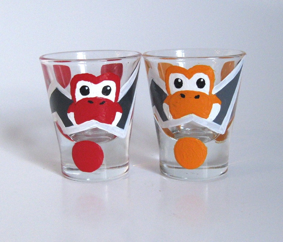 Yoshi Egg Shot Glasses- Set of 6 Rainbow Hand Painted Mario Inspired Glasses