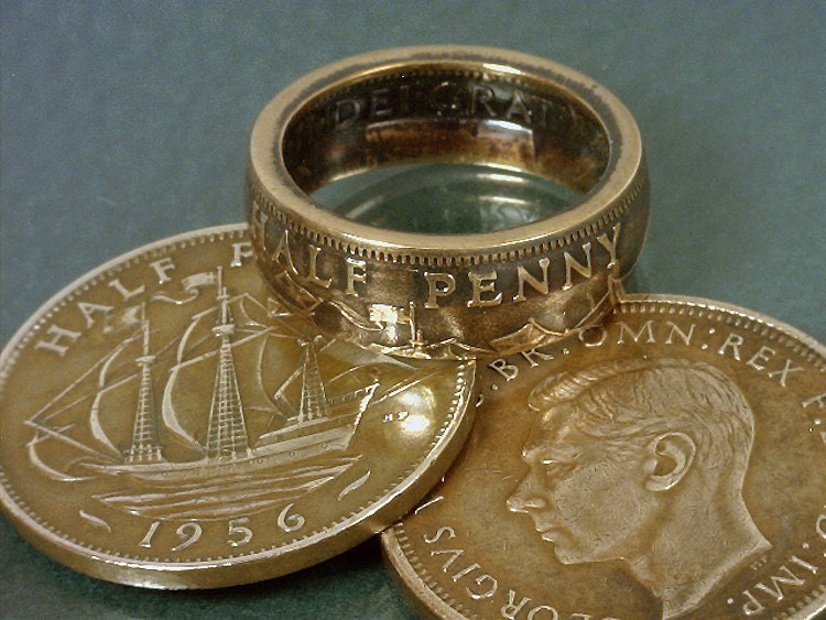 COIN RING JEWELRY  - - (( British Half Penny  )) - - Choose The ((Year & Ring Size)) You Want