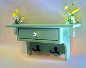 Shelf with Drawer - Jar Vases - Coat Hooks - Coat Rack - Painted Wood