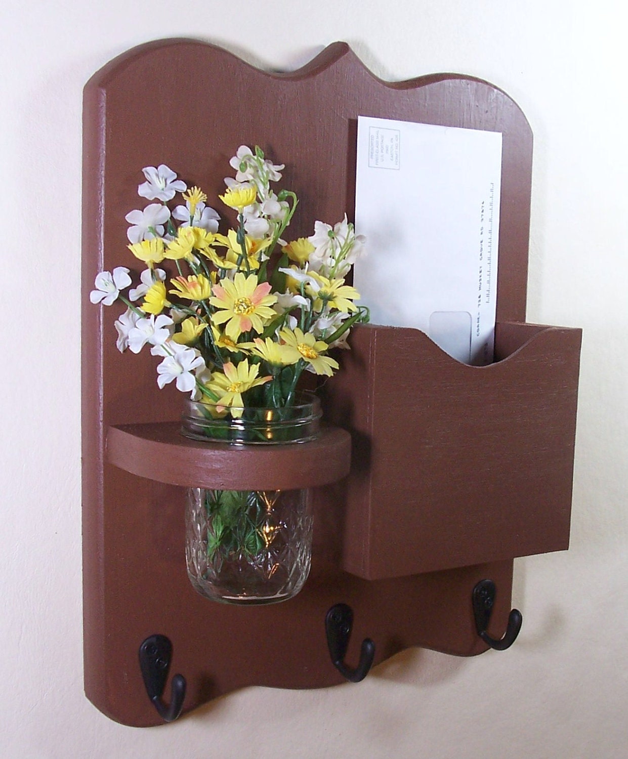 Mail Organizer - Mail Holder - Mail and Key Holder - Letter Holder -Key Hooks - Jar Vase - Organizer