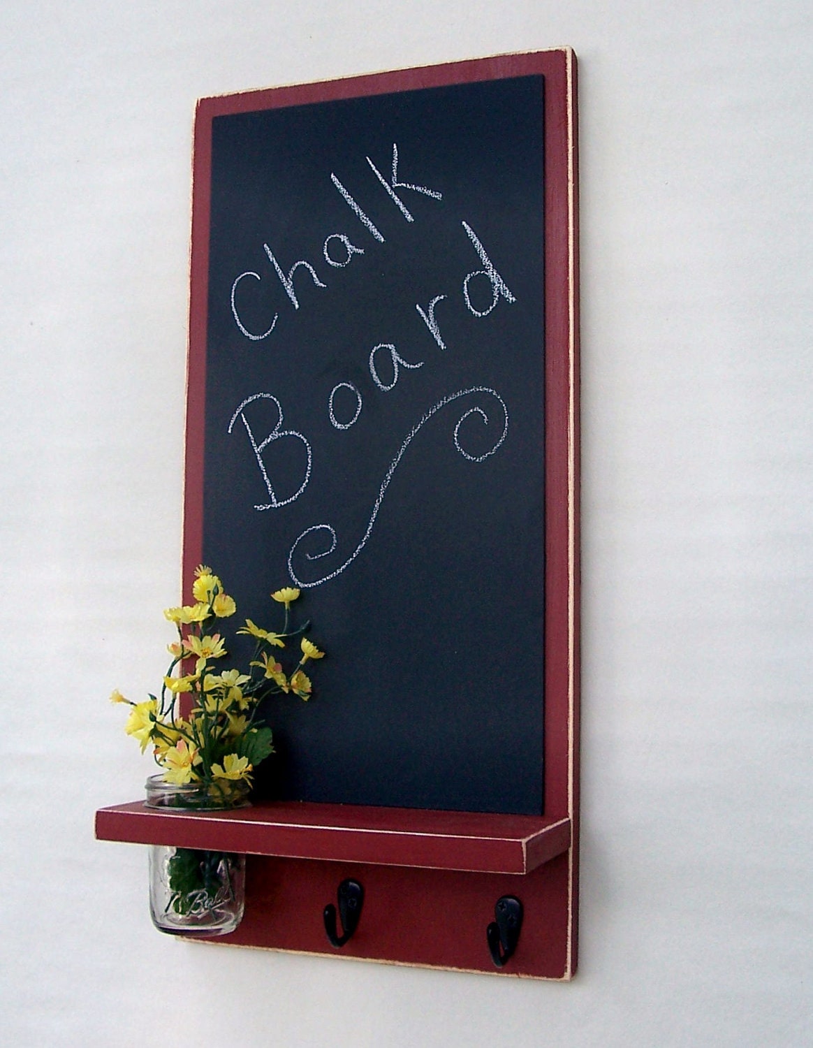 Chalkboard with Shelf Jar Vase and Key Hooks