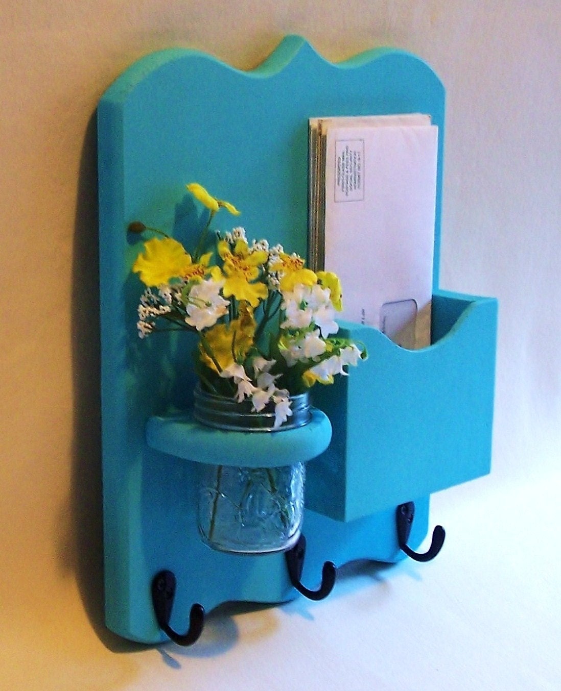 Mail Organizer - Mail Holder - Letter Holder - Mail Holder with Key Hooks - Jar Vase - Organizer