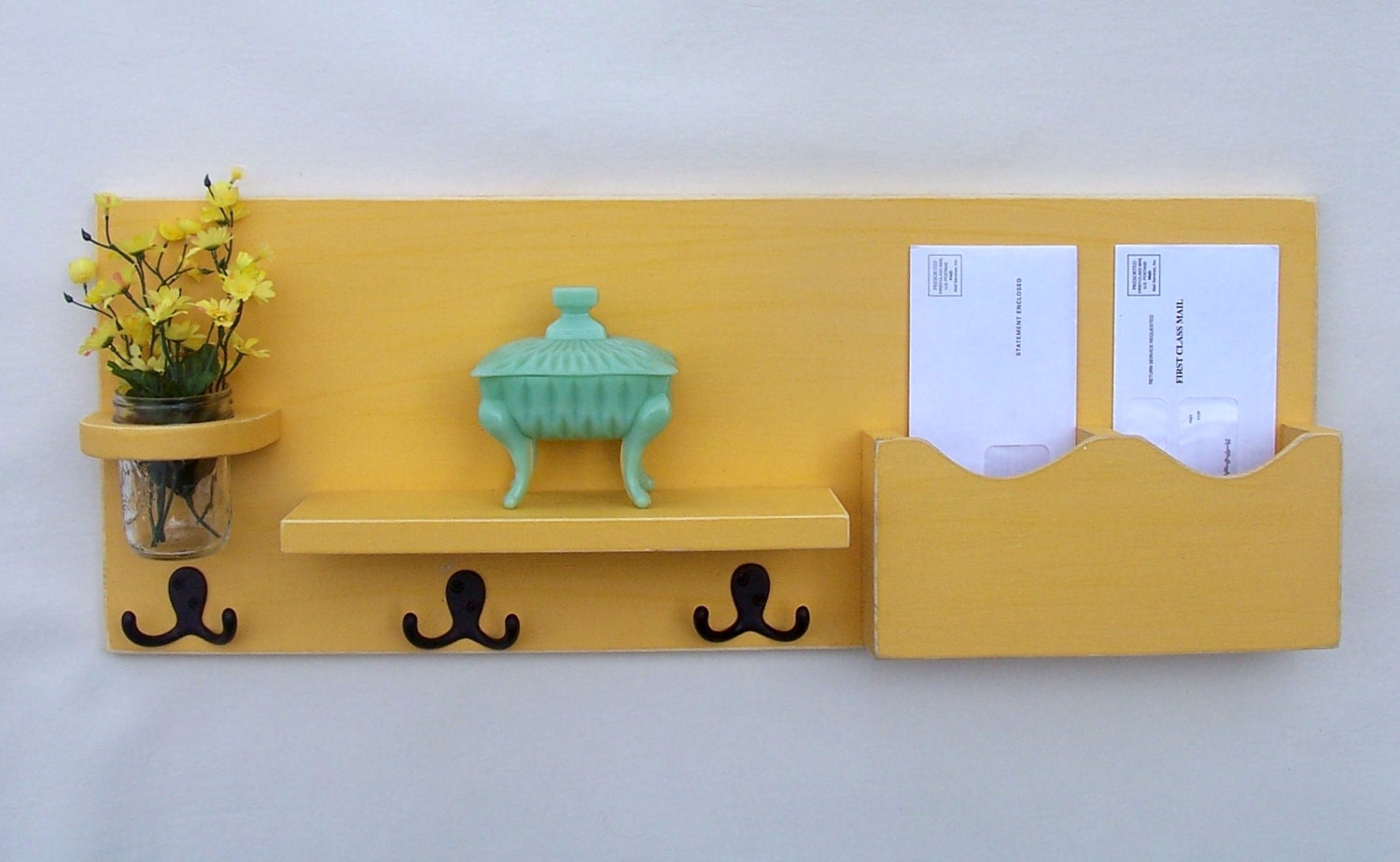 Mail Organizer - Mail and Key Holder - Shelf - Coat Hooks - Key Hooks - Coat Rack - Wood