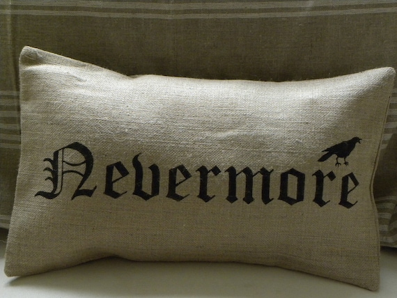 Halloween crow raven edgar allan poe burlap pillow cover