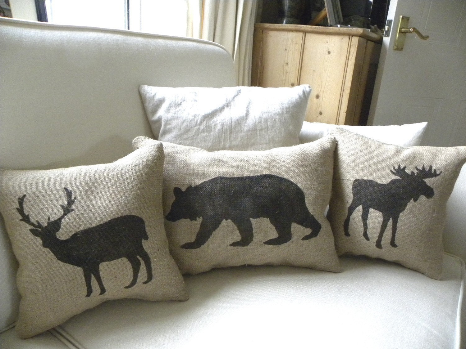 Burlap Moose pillow Cushion Christmas winter or boys room - Etsy Front Page item