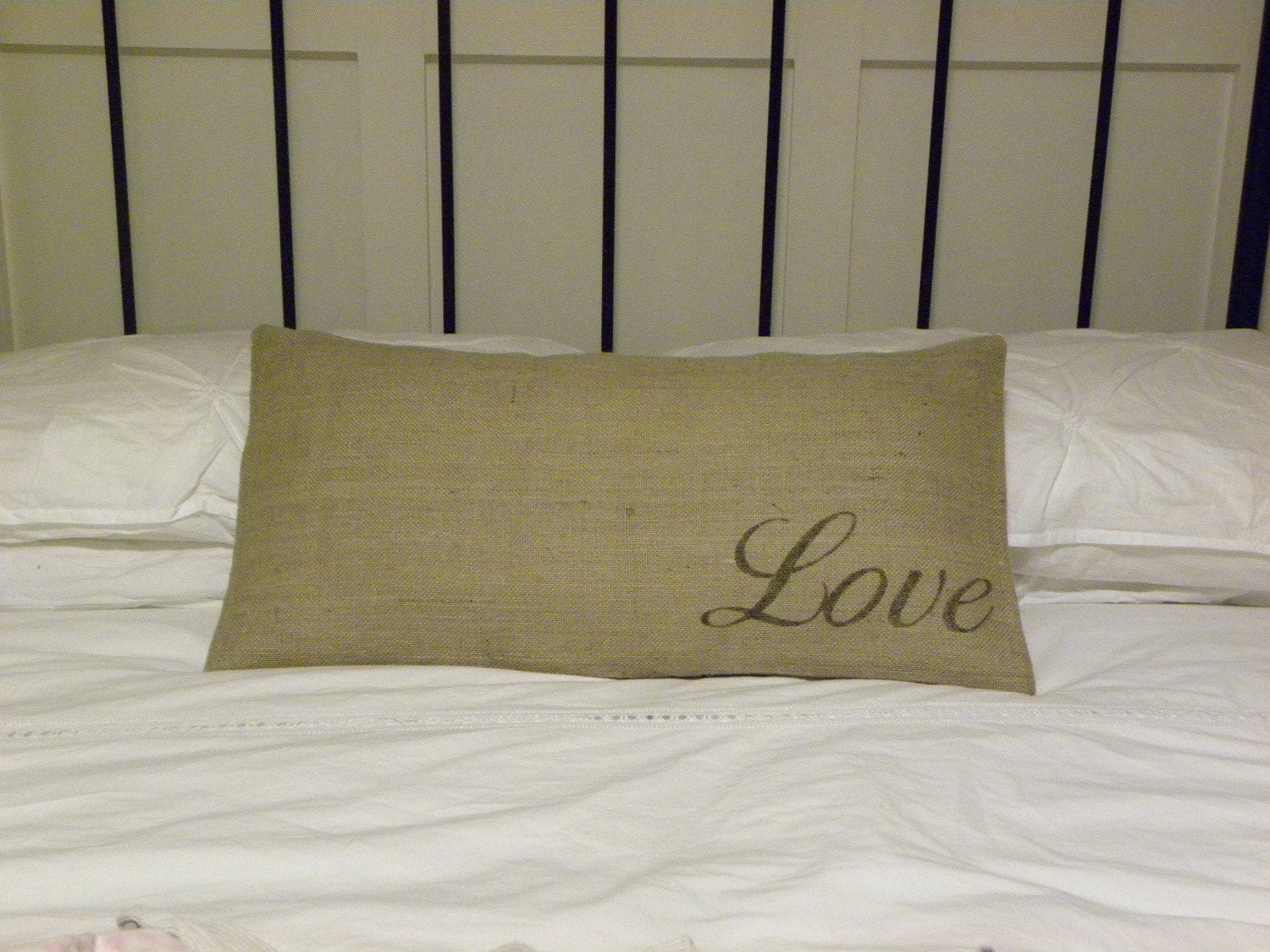 Simple burlap love lumbar pillow cushion cover