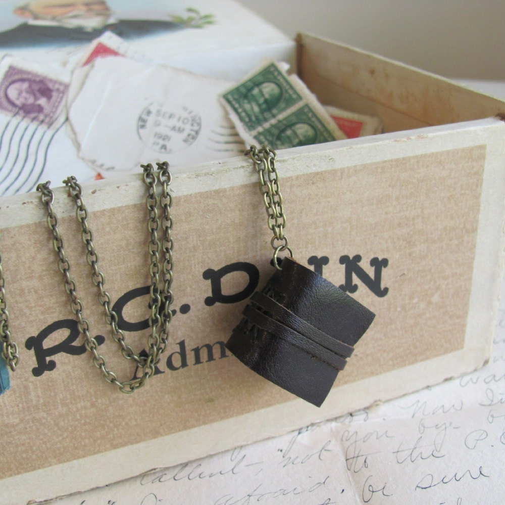 Little Leather Book Necklace