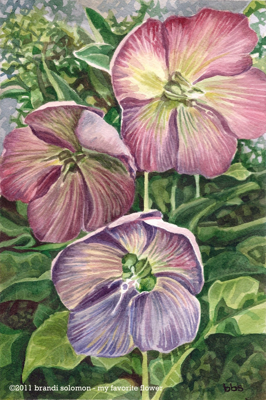 watercolor painting, purple flowers, original art