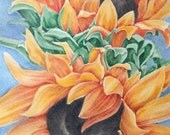 sunflower painting, art print, flower wall art