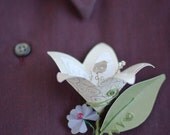 Elegant Paper Boutonniere - White Flower