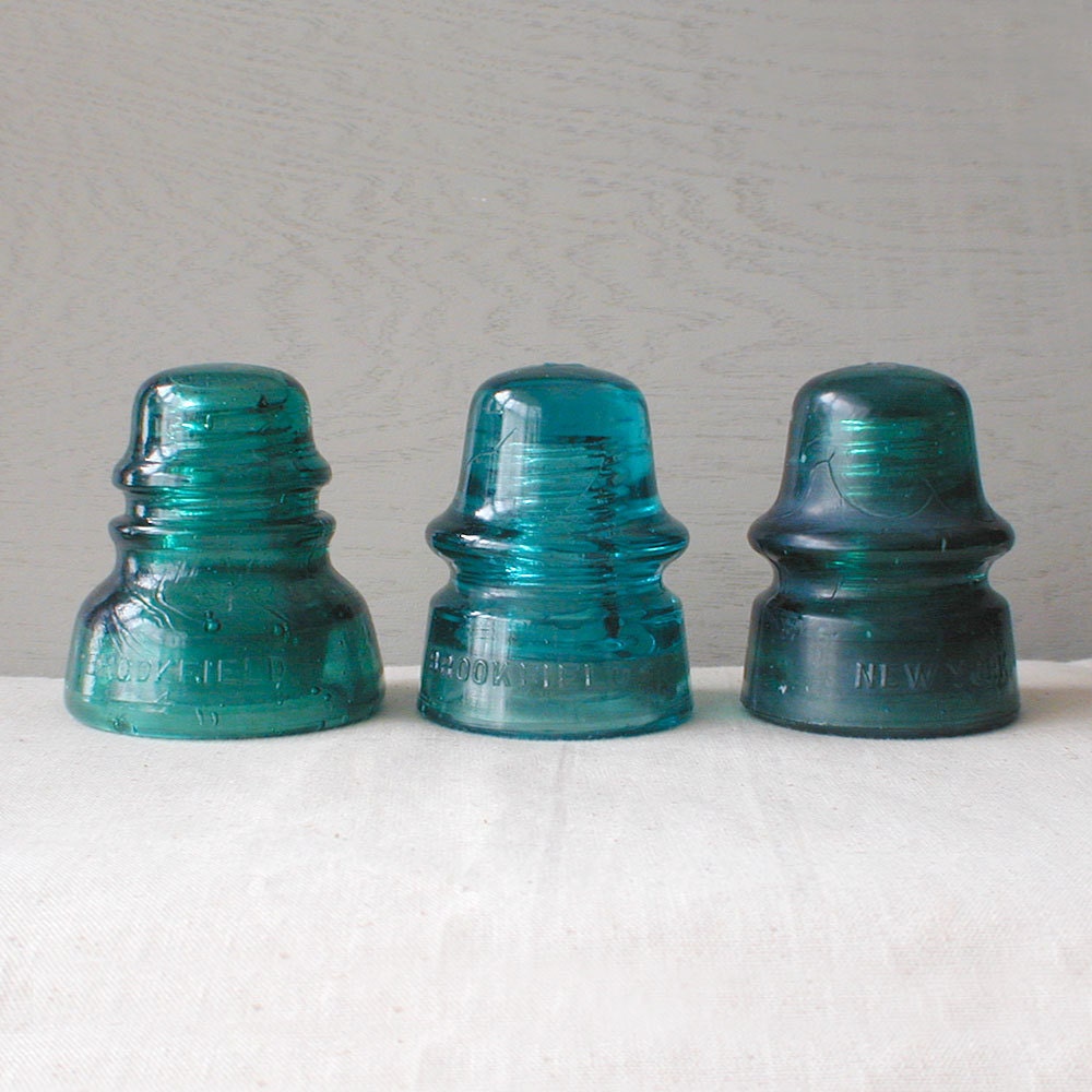Large Dark Green Aqua Glass Insulators - thelostrooms