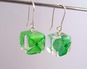 Green Botanical Resin Earrings.  Real Flower Resin Earrings. Pressed Flower Earrings.  Handmade Jewelry with Real Flowers - Green Hydrangea